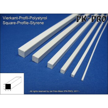 PK-PRO Polystyrol 4Kant Profil 2,0x2,0mm (330mm)