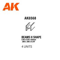 BEAMS H SHAPE 2.0 x 2.0 x 350 mm (4 pcs) STYRENE