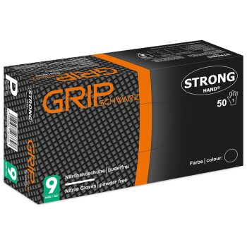 Grip Schwarz Stronghand Handschuhe Nitril, Schwarz, Puderfrei, Diamantmuster, EN ISO 374, Kat. 3  - Gr. 7 (S)