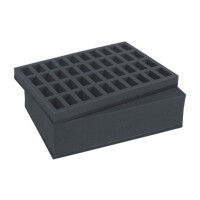 Combi BOX with 100mm deep raster foam tray and foam tray for 55 small miniatures on 25mm bases