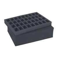 Combi BOX with 100mm deep raster foam tray and foam tray for 36 miniatures on 32mm bases