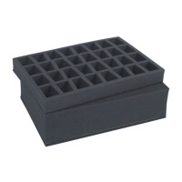 Combi BOX with 100mm deep raster foam tray and foam tray for 32 miniatures on 40mm bases