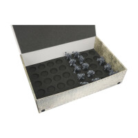 Tray for storing 20 miniatures on 40mm bases in vertical position